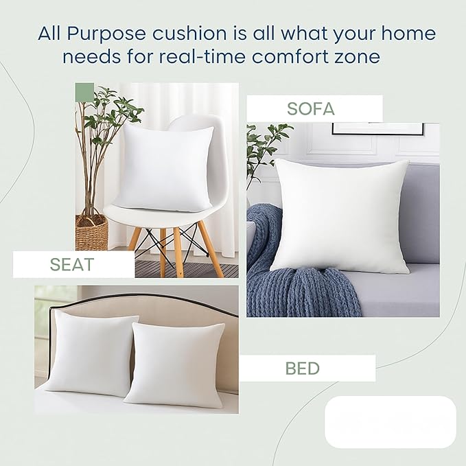 LANE LINEN 24x24 Pillow Inserts - Set of 2 Lightweight Down Alternative Square Pillows, White Throw Pillows for Bed, Decorative Pillows for Couch Bed, Firm Pillows for Living Room
