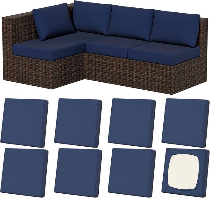 8Pcs Stretch Patio Cushion Covers, Outdoor Couch & Sofa Replacement Slipcovers for Patio Furniture Cushion Covers, Washable Reusable Furniture Protector