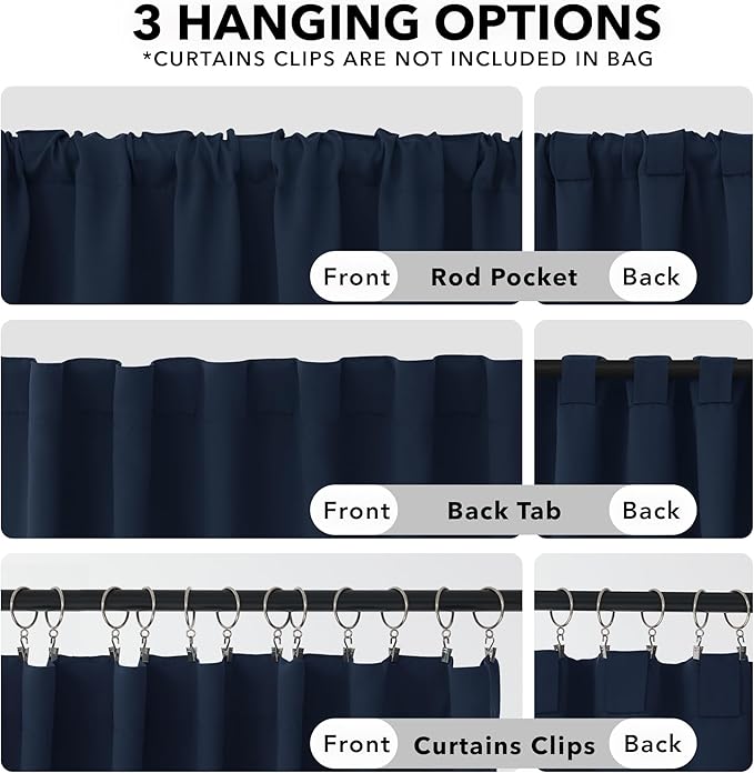 Deconovo Blackout Curtains, Thermal Insulated, W52 x L63 2 Panels, Back Tab, Machine Washable, Room-Darkening Drapes for Bedroom/Living Room Navy Blue