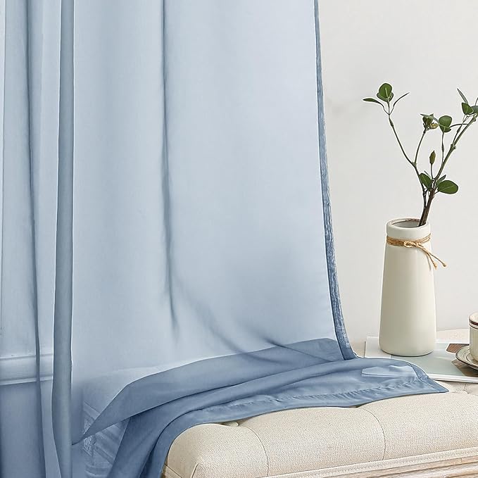 MIULEE 2 Panels Solid Color Sheer Window Curtains Elegant Window Voile Panels/Drapes/Treatment for Bedroom Living Room (54X108 Inches Dusty Blue)