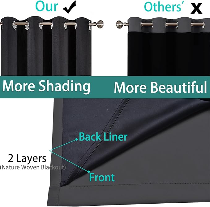 Yakamok 100% Blackout Curtains, 2 Thick Layers Thermal Insulated Total Blackout Drapes for Bedroom, Heat Blocking Window Curtains for Living Room(Charcoal Grey, 52Wx63L, 2 Panels)