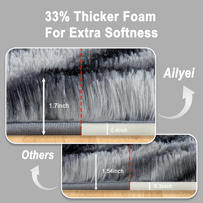 Soft Runner Rugs for Bedroom Hallways, 2x6 Black and White Fluffy Shag Throw Area Rug Non Slip for Bedside Dorm, Long Shaggy Furry Carpet for Nursery Living Room