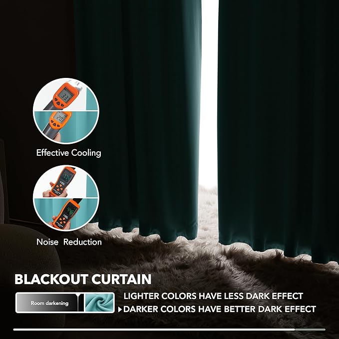 Deconovo Blackout Curtains, Thermal Insulated, W52 x L95 2 Panels, Back Tab, Machine Washable, Room-Darkening Drapes for Bedroom/Living Room Teal
