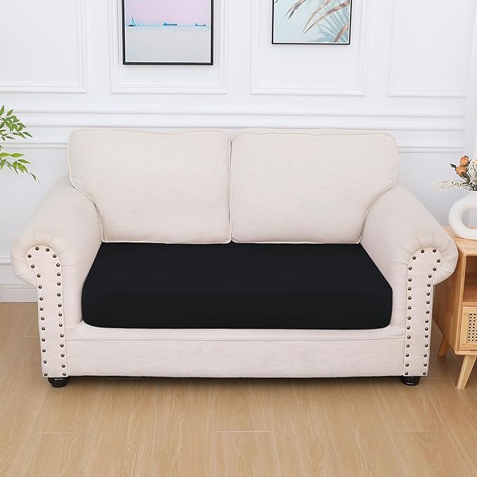 hyha Milk Silk Couch Cushion Covers, Soft Magic Sofa Covers Washable for 2 Cushion Couch, Stretch Sectional Outdoor Cushion Covers for Patio Furniture with Elastic Bottom(Medium, Black)