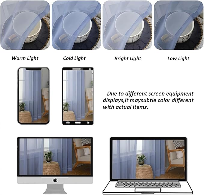 Chyhomenyc Sheer Curtains 30 inch Length 2 Panels - Light Filtering Voile Rod Pocket Short Window Curtians for Bathroom Living Room Farmhouse Small Windows, 42Wx30L inches, Denim Blue