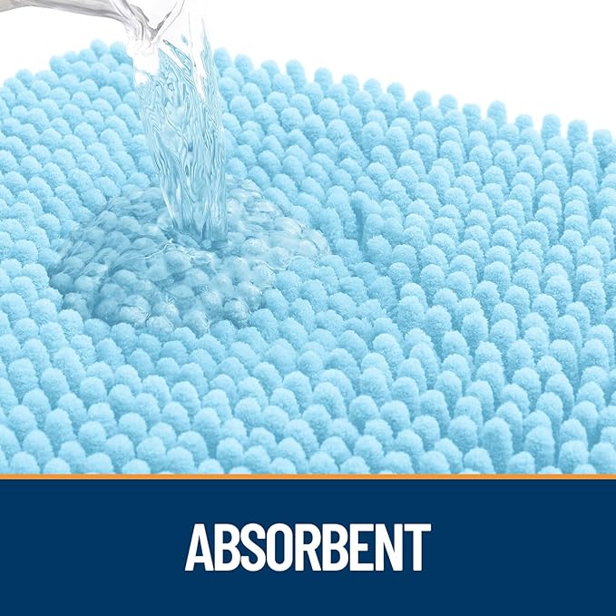 OLANLY Dog Door Mat for Muddy Paws 36x24, Paw Print Design, Absorbs Moisture and Dirt, Absorbent Non-Slip Washable Doormat, Quick Dry Chenille Mud Mat for Dogs, Entry Indoor Entryway Carpet, Blue