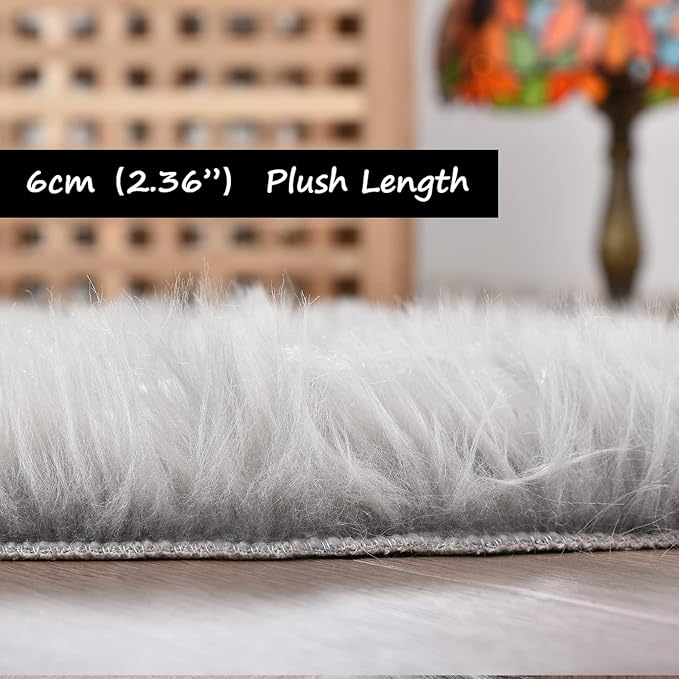 Goolela Grey Sheepskin Area Rug 5x7 Fluffy Fuzzy Furry Carpet for Bedroom Living Room Faux Fur Soft Plush Shaggy Washable Rectangle