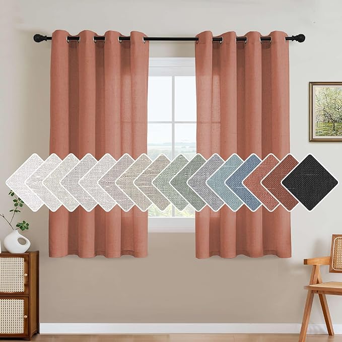 H.VERSAILTEX Linen Curtains Home Decorative Nickel Grommet Curtains Privacy Added Energy Saving Light Filtering Semi Sheer Window Treatments Draperies for Bedroom, Terracotta, 2 Panels, 52 x 54 - Inch