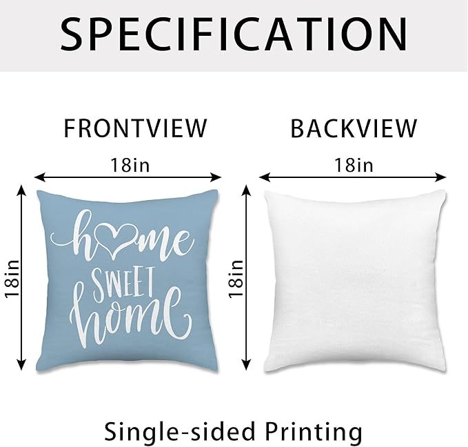 Hexagram Geometric Aqua Blue Pillow Covers 18x18 Set of 4, Decorative Outdoor Boho Modern Throw Pillow Covers, Home Sweet Home Farmhouse Cushion Case for Couch Sofa Bedroom Indoor Decor(No Insert)