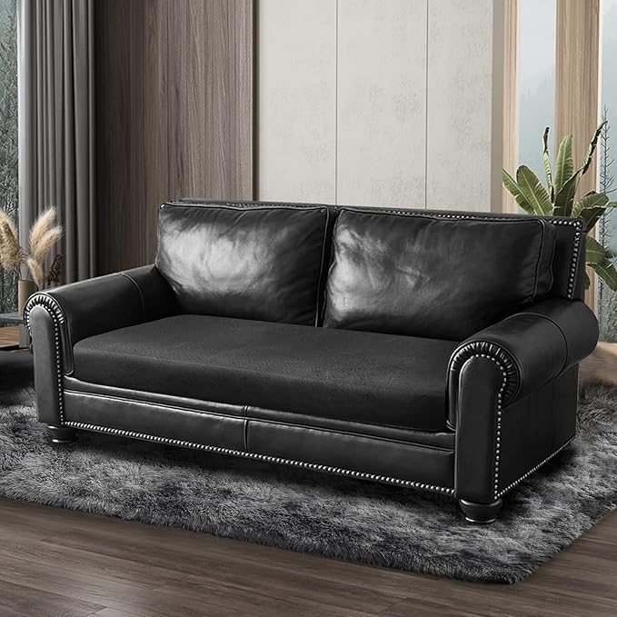 Leather Look Couch Cushion Covers Sofa Seat Slipcovers Sets Couches Furniture Protector for Sectional Armchair Loveseat Pets Kids Stretch Spandex Fabric (1 Cushion Loveseat, Dark Grey)