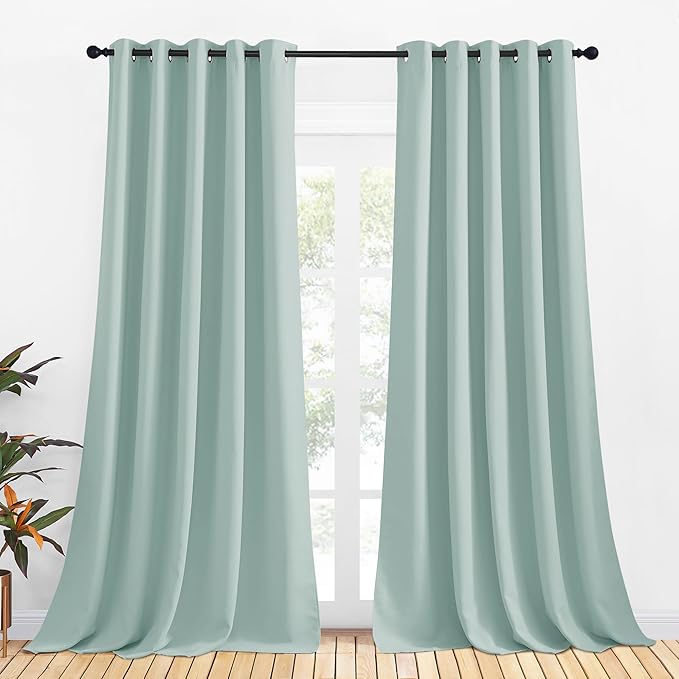 NICETOWN Blackout Curtain Panels for Bedroom, 2 Panels, W70 x L95-inch, Aqua, Thermal Insulated Grommet Top Blackout Draperies and Drapes for Basement