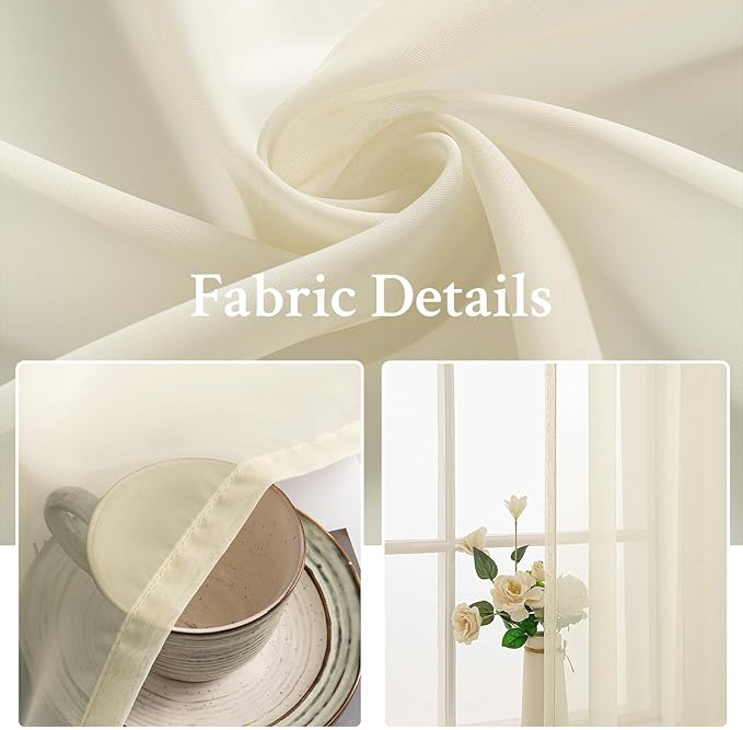 MIULEE 2 Panels Solid Color Light Cream Sheer Window Curtains Elegant Window Voile Panels/Drapes/Treatment for Bedroom Living Room (54 X 84 Inches Light Cream)