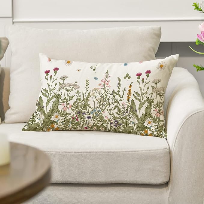 AVOIN colorlife Wildflowers Fall Throw Pillow Cover, 12 x 20 Inch Flower Cushion Case Decoration for Sofa Couch