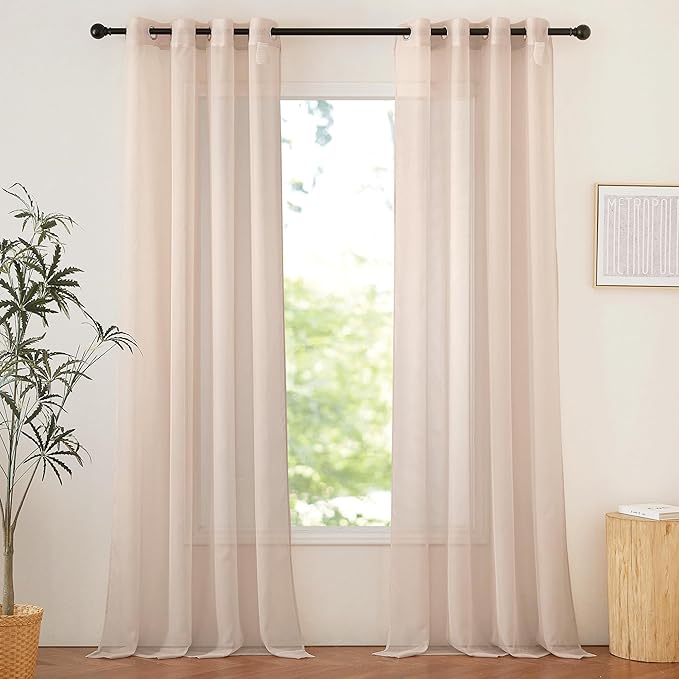 NICETOWN Taupe Voile Sheer Curtains 108 inches Long for Living Room, Grommet Airy & Elegant Light Filtering Soft Sheer Lightweight Window Treatment for Bedroom, W54 x L108, 2 Panels