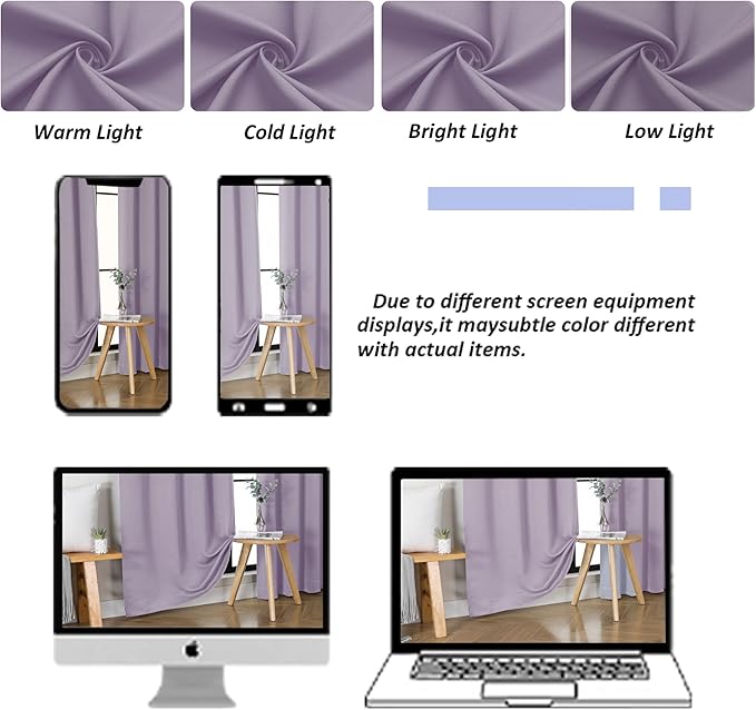Simplebrand Ava Lilac Blackout Curtains for Bedroom, 78 Inch Length, 2 Panels Set, Privacy Thermal Insulated Rod Pocket Window Curtains for Patio, French Door, W40 x L78 Inch