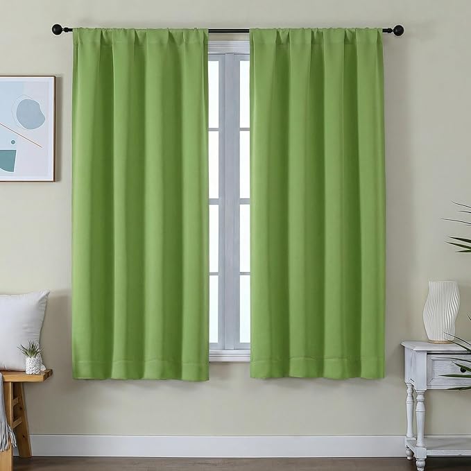 Simplebrand Ava Lime Blackout Curtains for Bedroom 63 Inch Length 2 Panels Set, Privacy Thermal Insulated Rod Pocket Door Window Curtains for Patio French Door Front Door, W40 x L63 Inch