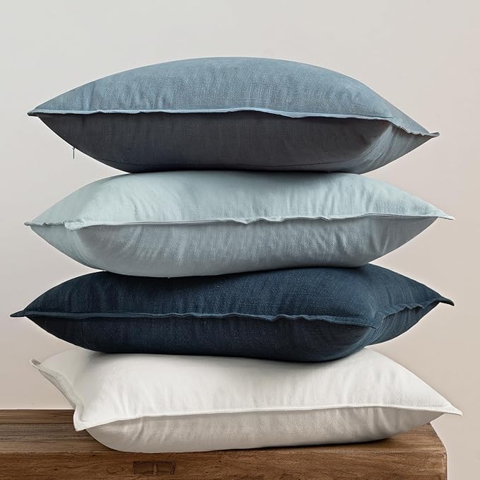 MIULEE Blue Pillow Covers Pack of 4 Decorative Natural Solid Throw Pillow Covers Soft Accent Boho Farmhouse Couch Pillowcases Modern Spring Home Decors for Living Room Bed Sofa 18x18 Inch