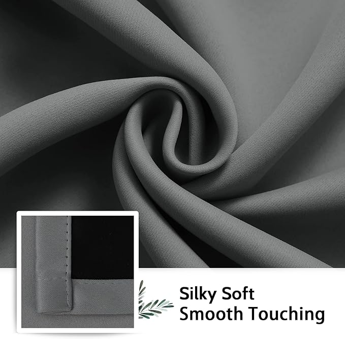 SimpleHome 100% Blackout Curtains for Bedroom,Thermal Insulated Grommet Window Drapes Room Darkening Grey Curtains for Living Room with Black Back,42 x 84 Inch,2 Panels