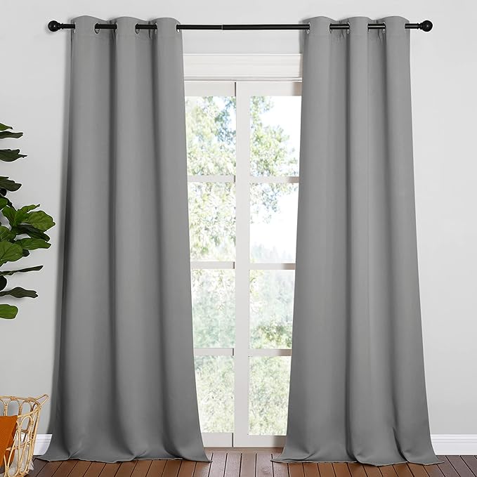 NICETOWN Thermal Insulated Blackout Curtains - Grommet Top Window Treatment Drapes for Hall (2 Panels, W42 x L90 inches, Silver Grey)