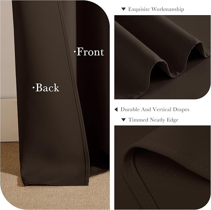 PONY DANCE Blackout Curtains 84 inch Long 2 Panels Burg for Living Room - Window Drapes Home Decoration Polyester Back Tab Light Block Energy Saving Curtain Panels, 52 W by 84 L, Brown, Pack-2