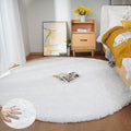ORINOVA White Round Shag Rugs 6ft Faux Rabbit Washable Fur Area Rugs for Living Room Circle Fluffy Rugs for Bedroom Boho Rug Home Room Décor