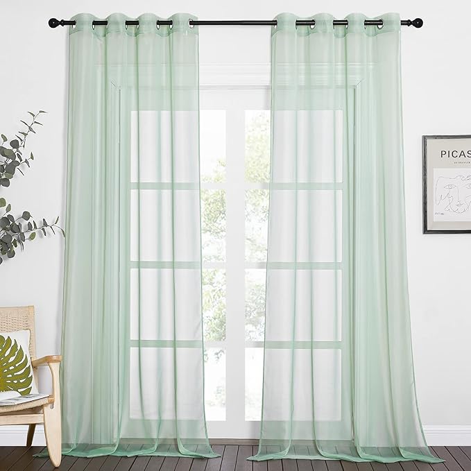 NICETOWN Sheer Sage Green Curtains for Bedroom 108 inches Length, Grommet Airy & Breathable Soft Voile Sheer Window Treatment with Light Filtering for Living Room, W54 x L108, 2 Panels