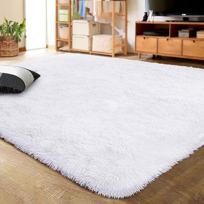 LOCHAS Ultra Soft Indoor Modern Area Rugs Fluffy Living Room Carpets for Children Bedroom Home Decor Nursery Rug 6x9 Feet, White