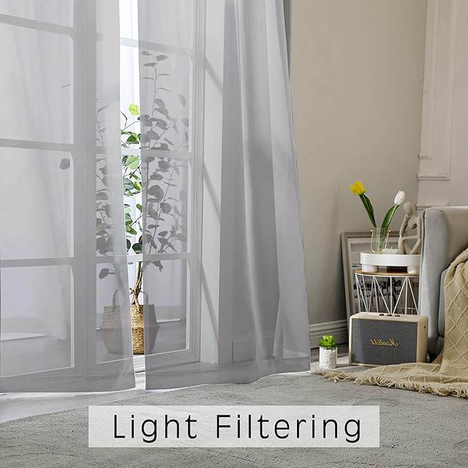 OWENIE Sheer Curtains Living Room 54 inches Long, Rod Pocket Curtain Sheers Bedroom, Light Filtering Voile Panels Drapes Small Window Treatments 2 Panels, 42" W x 54" L, Grey