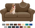 XINEAGE New 3 Pieces Couch Covers for 2 Cushion Sofa Super Stretch Loveseat Slipcover Pet Dog Universal Slip Cover Anti Slip Love Seat Furniture Protector (Brown, 55"-69")