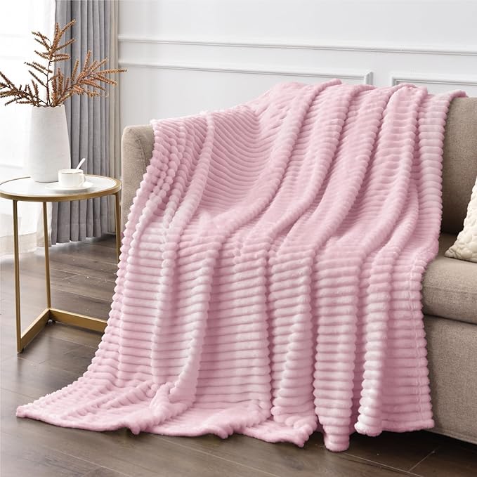 BEDELITE Fleece Throw Blanket for Couch – 3D Ribbed Jacquard Soft and Warm Decorative Fuzzy Blanket – Cozy, Fluffy, Plush Lightweight Cherry Blossom Throw Blankets for Bed, Sofa, 50x60 inches
