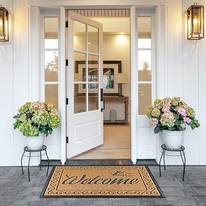 Yimobra Welcome Mat Outdoor Indoor, Waterproof Heavy Duty Front Door Mat Outside Entrance, Extra Sturdy Non-Slip Doormat, Low Profile, Dirt Trapping, 36x24 Inches, Yellow