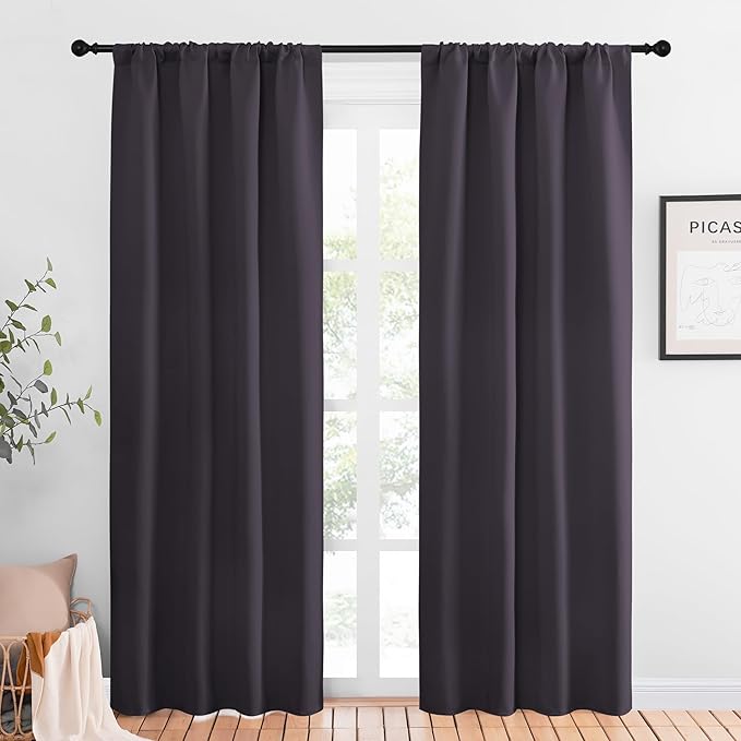 NICETOWN Blackout Curtains for Living Curtains, Greyish Purple, 1 Pair, 34-inch W x 84-inch L, Home Decorations Thermal Insulated Solid Pole Top Blackout Drapes for Living Room