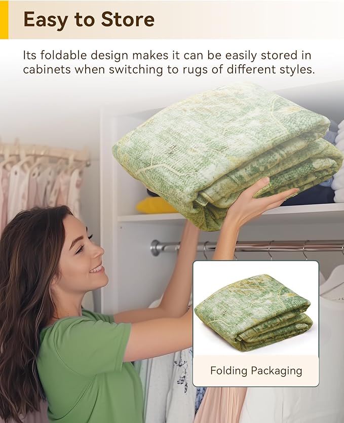 RELEANY Area Rugs 6'x8' Washable Non-Slip, Floral Vintage Distress Print Pattern Medallion Carpet for Living Room Bedroom Dining Room, Sage Green Yellow