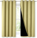 NICETOWN 100% Blackout Curtains with Black Liners, Thermal Insulated Full Blackout 2-Layer Lined Drapes, Energy Efficiency Window Draperies for Bedroom (Paler Yellow, 2 Panels, 52-inch W by 63-inch L)