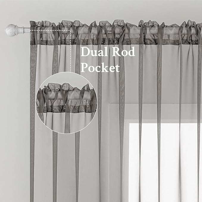 MIULEE 2 Panels Solid Color Sheer Window Curtains Elegant Window Voile Panels/Drapes/Treatment for Bedroom Living Room (54X63 Inches Grey)