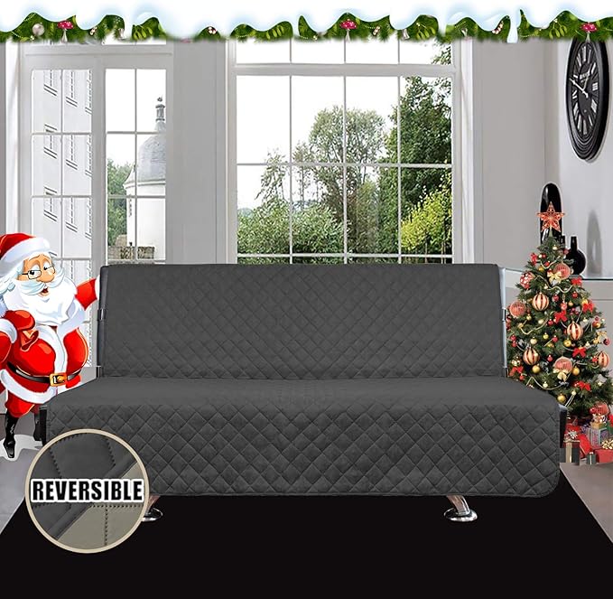 Easy-Going Futon Sofa Slipcover Reversible Sofa Cover Armless Cover Furniture Protector Couch Cover Water Resistant Pets, Kids, Children, Dog, Cat Darkgray/Beige