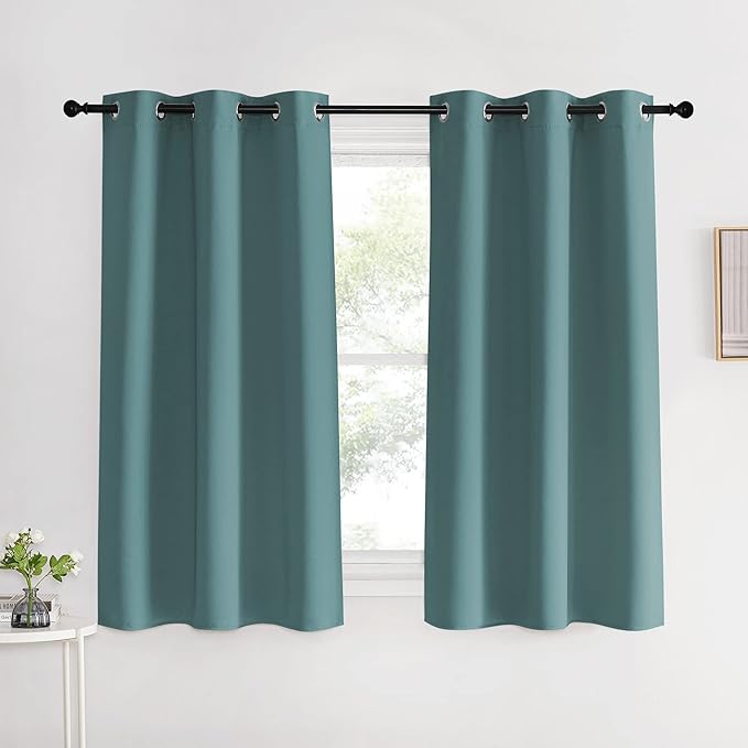 NICETOWN Modern Blackout Curtains Noise Reducing, Greyish Blue, 2 Panels, W42 x L60 -Inch, Thermal Insulated and Privacy Room Darkening Drape Panels for Boy's Guest Room Door Small Short Window
