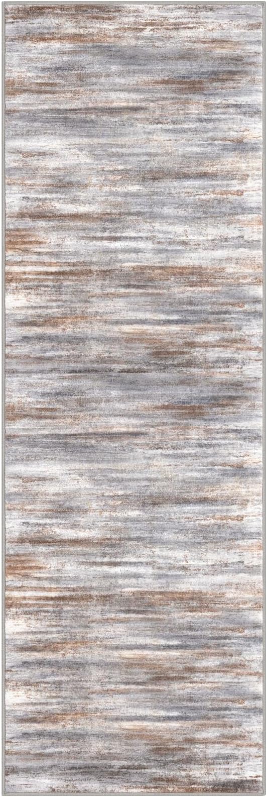 KOZYFLY Modern Abstract Kitchen Runner Rug, 2x6 Washable Rug Runner Non-Slip Soft Striped Hallway Runner Rugs, Grey Brown Print Carpet Runner for Entryway Bathroom Laundry Room Foyer
