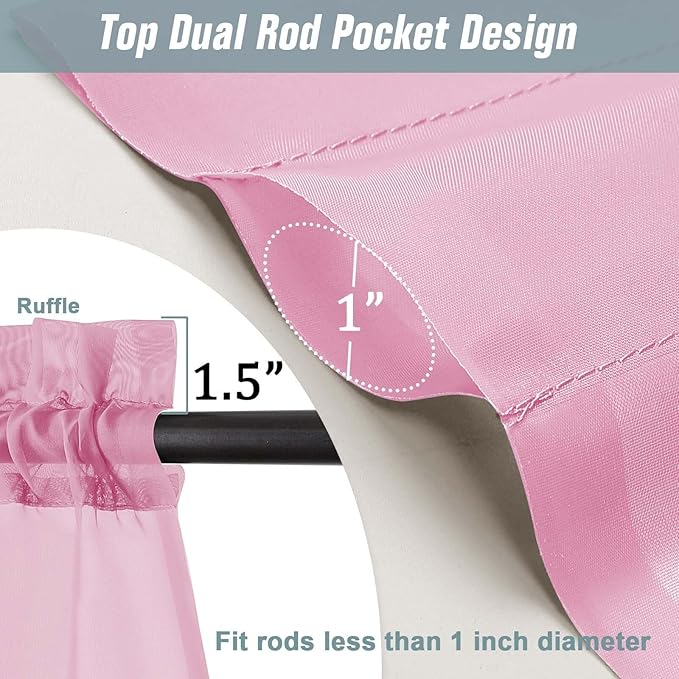 Light Pink Window Sheer Curtains 54 inch Length, Soft Airy Light Filtering Sheer Curtain 2 Panels Set, Dual Rod Pocket Gauze Drapes for Living Room Bedroom, 2x42Wx54L Inches