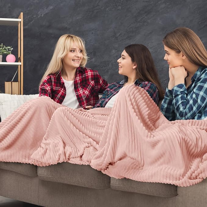 Buryeah 6 Pcs Flannel Throw Blanket Bulk 50 x 60 in Sleepover Blanket Outdoor Wedding Throw Lightweight, Oeko-tex Standard 100 Certified for Sofa Homeless Gifts (Pastel Pink)