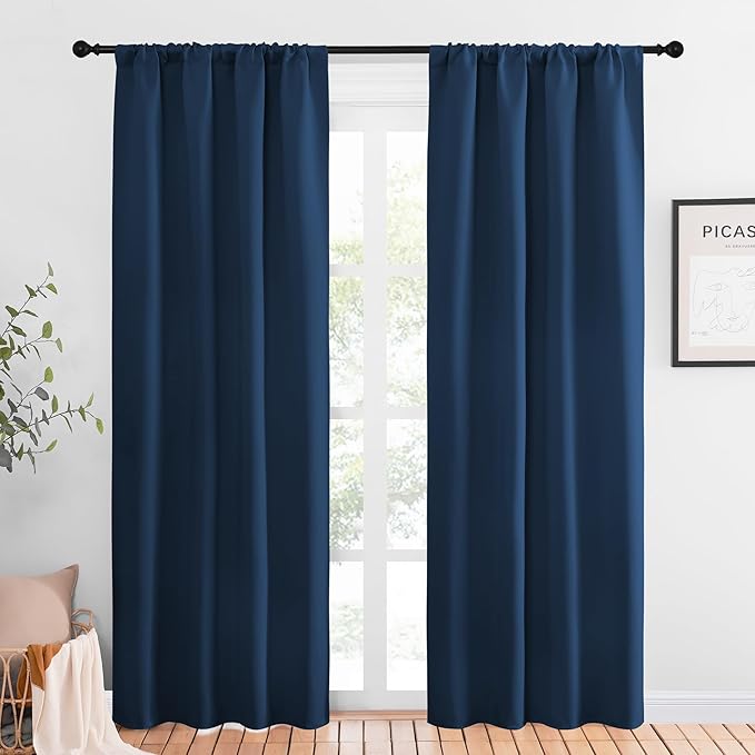 NICETOWN Blackout Curtains for Living Curtains, Moroccan Blue, 2 Panels, 42 by 84, Room Darkening Window Curtain Panels, Easy-Care Solid Thermal Insulated Draperies/Drapes for Daughter Room