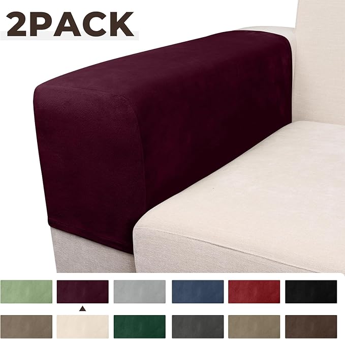 Couch Arm Covers 2 Pcs Sofa Armrest Covers Stretch Couch,Armrest Cover for Chairs Scratch-Resistant Sofa Arm Cover Armchair Slipcovers,Wine