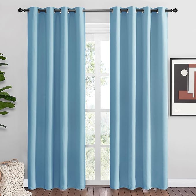 NICETOWN Teal Blue Blackout Curtains 86 inches Length for Living Room, 2 Panels, 55" Wide, Thermal Insulated Long Drapes for Large Window