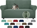 ZNSAYOTX Super Stretch Couch Cover Love Seat Sofa Covers for Living Room Dogs Pet Friendly Furniture Protector Spandex Loveseat Slipcovers with Anti Slip Foam Sticks (Pea Green, Loveseat)