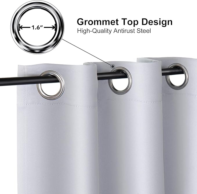 ChrisDowa Grommet Room Darkening Curtains for Bedroom and Living Room - 2 Panels Set Thermal Insulated Blackout Curtains (Greyish White, 52W x 45L)