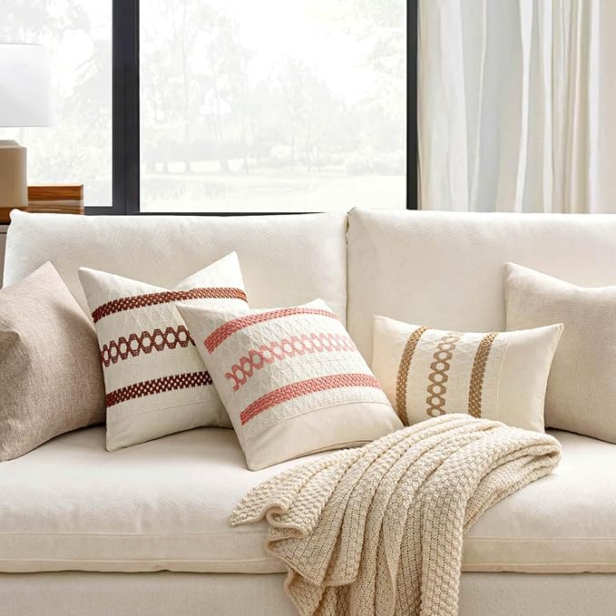 MIULEE Set of 2 Neutral Boho Decorative Pillow Covers 16x16 Inch Farmhouse Rustic Couch Throw Pillows Modern Cotton Cushion Covers Retro Cute Macrame Woven Spring Home Decor for Bed Sofa Chair