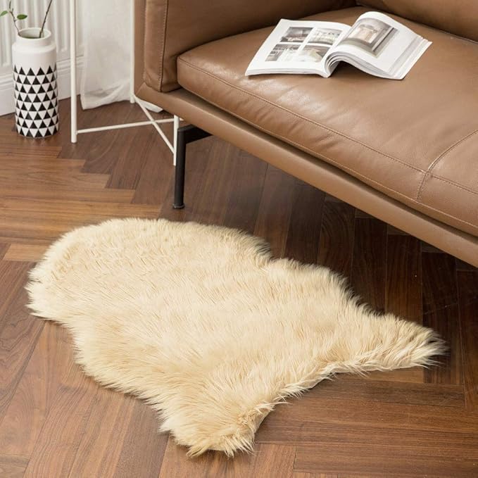 MIULEE Fluffy Rug Soft Shaggy Faux Fur Area Rug Luxury Plush Sheepskin Carpet for Bedroom Living Room Sofa Chair 2 x 3 Feet, Light Yellow