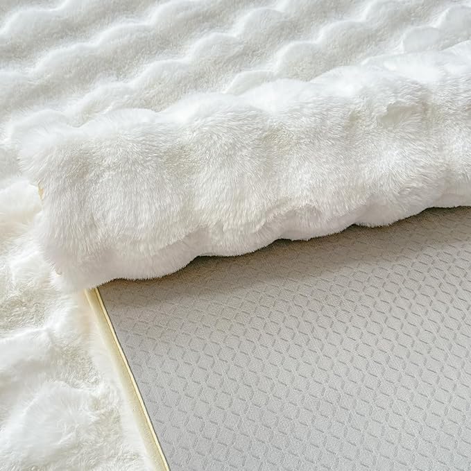 White Rabbit Plush Rug 8'x10', Fluffy Faux Fur Shaggy Area Rug for Nursery, Kids Room Decor, Soft Fuzzy Carpet for Living Room, Bedroom, Teen Girls Room