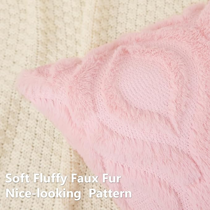 decorUhome Summer Throw Pillow Covers 16x16 Inch Set of 2, Soft Plush Faux Wool Light Pink Solid Couch Pillow Covers, Accent Farmhouse Neutral Square Pillow Cases for Sofa Bed Living Room