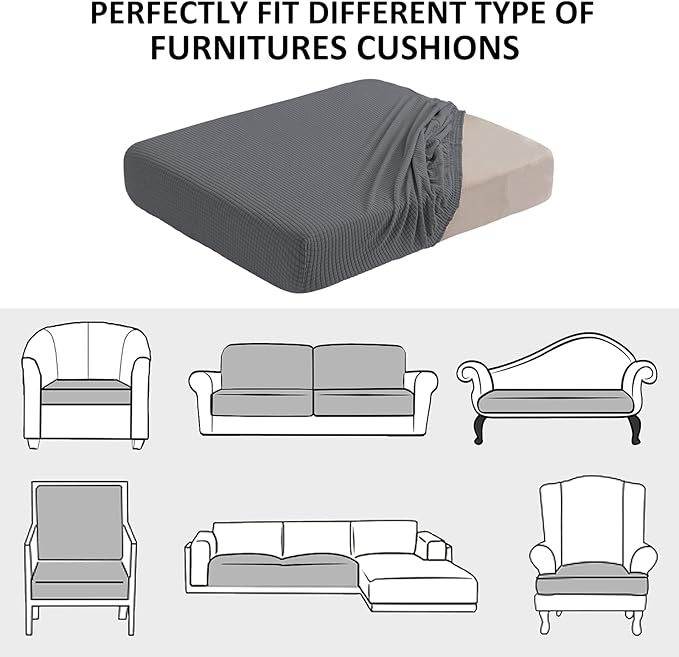 Water Repellent Sofa Cushion Slipcovers, Stretch Sofa Seat Cushion Cover, Furniture Protector Slipcovers RV Seat Cover for Living Room (Loveseat Cushion, Gray)